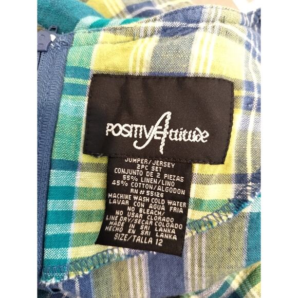 Vtg Positive Attitude Plaid Linen Blend Dress Sleeveless Modest - Picture 6 of 6